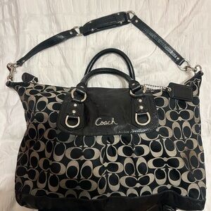 Coach Black and Cream Signature Shoulder Bag